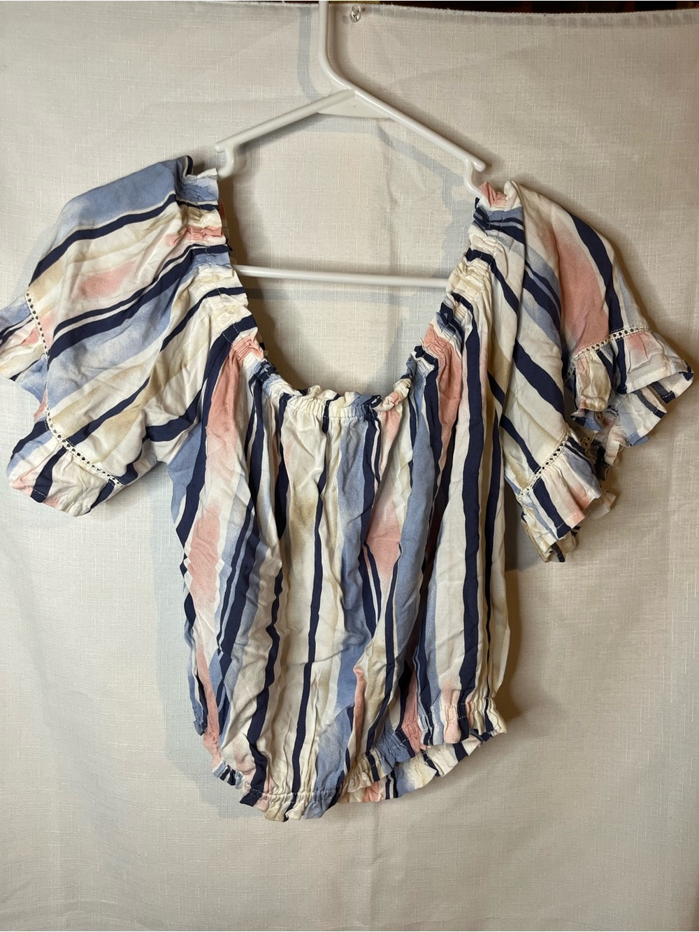 Ocean Drive Striped Off-Shoulder Top in Navy, Cream & Pink